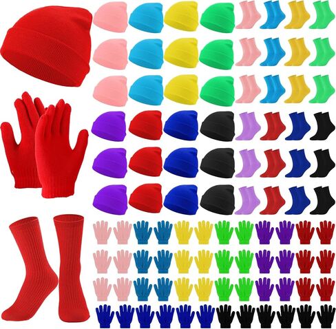 Liitrsh 24 Set Kids Winter Knitted Beanie Hats Gloves and Socks Bulk Beanie Hats Gloves Socks for Boys Girls Children Gift in Saudi Arabia