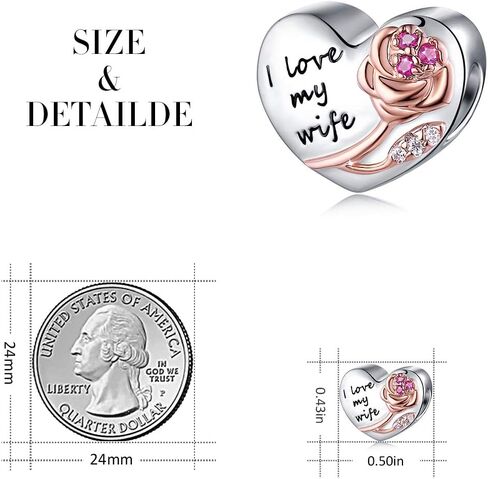 925 Sterling Silver Heart Love with 3D Rose Flower Charms Beads for Bracelets Necklaces Wedding Valentine's Day Mother's Day Christmas Gift Jewelry for Wife Mom Sister Family Best Friends in Saudi Arabia