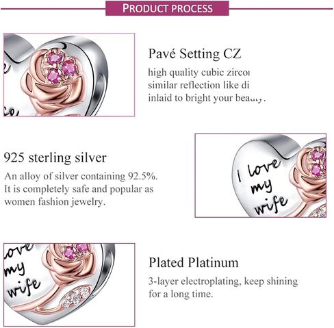 925 Sterling Silver Heart Love with 3D Rose Flower Charms Beads for Bracelets Necklaces Wedding Valentine's Day Mother's Day Christmas Gift Jewelry for Wife Mom Sister Family Best Friends in Saudi Arabia
