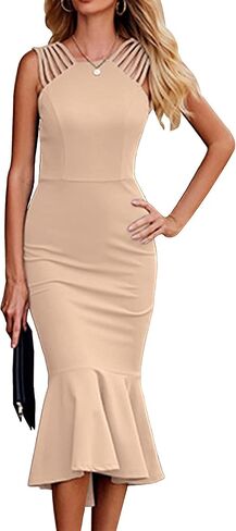 فستان PRETTYGARDEN نسائي أنيق ميدي Bodycon بدون أكمام بدون ظهر بحاشية مكشكشة حورية البحر فساتين رسمية لحفلات الكوكتيل وحفلات الزفاف in Kuwait