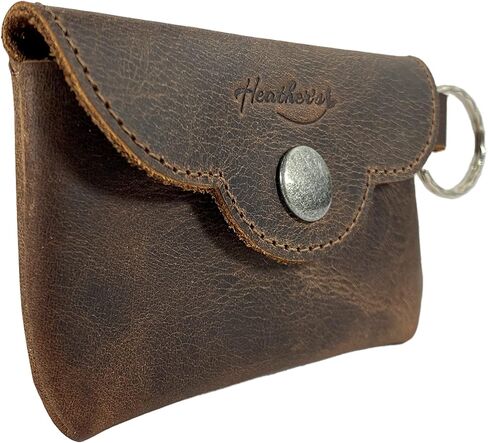 Heather's, Envelope Keychain Handmade from Full Grain Leather - Bag for Coins, Change, Headphones, Snap Closure, Small Personal Items - Bourbon Brown in Saudi Arabia