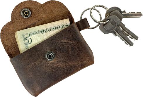 Heather's, Envelope Keychain Handmade from Full Grain Leather - Bag for Coins, Change, Headphones, Snap Closure, Small Personal Items - Bourbon Brown in Saudi Arabia