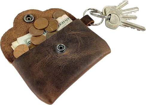 Heather's, Envelope Keychain Handmade from Full Grain Leather - Bag for Coins, Change, Headphones, Snap Closure, Small Personal Items - Bourbon Brown in Saudi Arabia