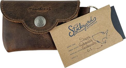 Heather's, Envelope Keychain Handmade from Full Grain Leather - Bag for Coins, Change, Headphones, Snap Closure, Small Personal Items - Bourbon Brown in Saudi Arabia
