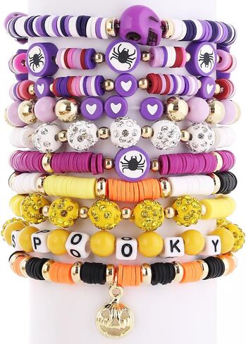𝐇𝐞𝐢𝐬𝐡𝐢 𝐁𝐞𝐚𝐝𝐞𝐝 𝐒𝐭𝐫𝐞𝐭𝐜𝐡 𝐁𝐫𝐚𝐜𝐞𝐥𝐞𝐭𝐬 for Women Teen Girls St.Patrick's Day Valentine's Day Christmas Breast Cancer Bracelets Stackable Polymer Clay Beads Bracelets Friendship Boho Bracelets Jewelry Set in Kuwait