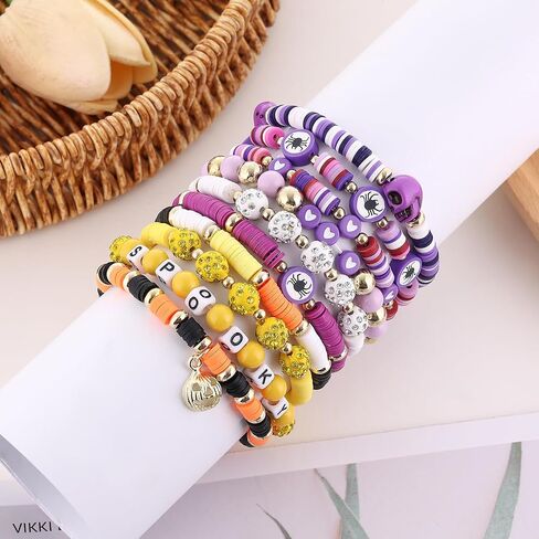 𝐇𝐞𝐢𝐬𝐡𝐢 𝐁𝐞𝐚𝐝𝐞𝐝 𝐒𝐭𝐫𝐞𝐭𝐜𝐡 𝐁𝐫𝐚𝐜𝐞𝐥𝐞𝐭𝐬 for Women Teen Girls St.Patrick's Day Valentine's Day Christmas Breast Cancer Bracelets Stackable Polymer Clay Beads Bracelets Friendship Boho Bracelets Jewelry Set in Kuwait