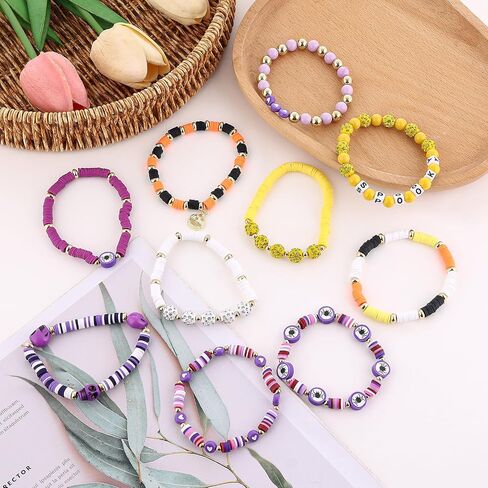𝐇𝐞𝐢𝐬𝐡𝐢 𝐁𝐞𝐚𝐝𝐞𝐝 𝐒𝐭𝐫𝐞𝐭𝐜𝐡 𝐁𝐫𝐚𝐜𝐞𝐥𝐞𝐭𝐬 for Women Teen Girls St.Patrick's Day Valentine's Day Christmas Breast Cancer Bracelets Stackable Polymer Clay Beads Bracelets Friendship Boho Bracelets Jewelry Set in Kuwait