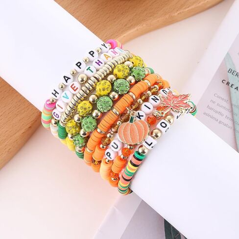𝐇𝐞𝐢𝐬𝐡𝐢 𝐁𝐞𝐚𝐝𝐞𝐝 𝐒𝐭𝐫𝐞𝐭𝐜𝐡 𝐁𝐫𝐚𝐜𝐞𝐥𝐞𝐭𝐬 for Women Teen Girls St.Patrick's Day Valentine's Day Christmas Breast Cancer Bracelets Stackable Polymer Clay Beads Bracelets Friendship Boho Bracelets Jewelry Set in Kuwait