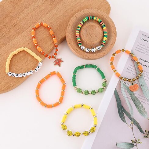 𝐇𝐞𝐢𝐬𝐡𝐢 𝐁𝐞𝐚𝐝𝐞𝐝 𝐒𝐭𝐫𝐞𝐭𝐜𝐡 𝐁𝐫𝐚𝐜𝐞𝐥𝐞𝐭𝐬 for Women Teen Girls St.Patrick's Day Valentine's Day Christmas Breast Cancer Bracelets Stackable Polymer Clay Beads Bracelets Friendship Boho Bracelets Jewelry Set in Kuwait