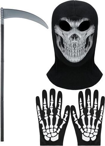 Zhanmai 3 Pcs Halloween Grim Reaper Costume Accessory Set Including Grim Reaper Scythe, Grim Reaper Face Mask and Men's Skeleton Gloves for Halloween Cosplay Party Favor Decorations Supplies in Saudi Arabia