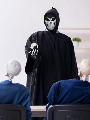 Zhanmai 3 Pcs Halloween Grim Reaper Costume Accessory Set Including Grim Reaper Scythe, Grim Reaper Face Mask and Men's Skeleton Gloves for Halloween Cosplay Party Favor Decorations Supplies in Saudi Arabia