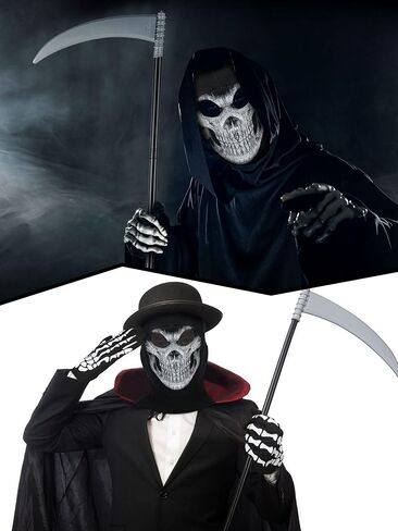 Zhanmai 3 Pcs Halloween Grim Reaper Costume Accessory Set Including Grim Reaper Scythe, Grim Reaper Face Mask and Men's Skeleton Gloves for Halloween Cosplay Party Favor Decorations Supplies in Saudi Arabia