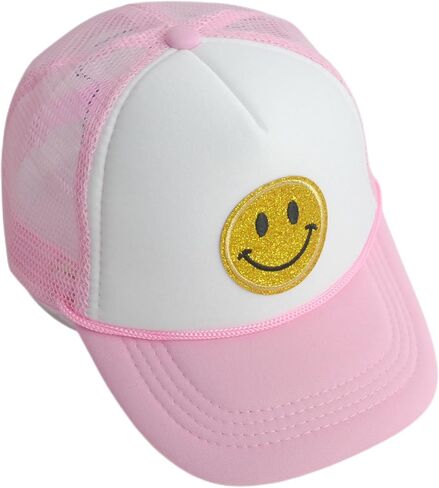 قبعة بتصميم وجه مبتسم للاطفال الصغار، قبعات سائق شاحنة نيون شبكية مع رقعة ابتسامة ترتر، قبعة بيسبول للاولاد والبنات in Kuwait