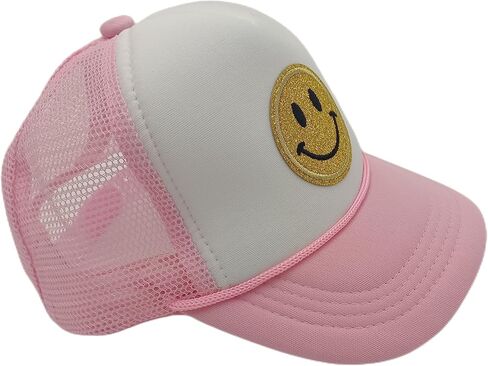قبعة بتصميم وجه مبتسم للاطفال الصغار، قبعات سائق شاحنة نيون شبكية مع رقعة ابتسامة ترتر، قبعة بيسبول للاولاد والبنات in Kuwait