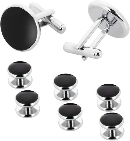 Yolev Mens Cufflinks and Studs Set Tuxedo Shirts Cuff links Black Onyx Cufflinks for Men, Classic Tuxedo Buttons Match for Business Wedding Formal Suit in Saudi Arabia