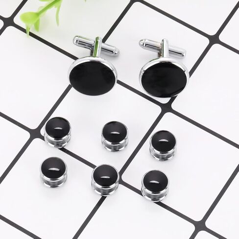 Yolev Mens Cufflinks and Studs Set Tuxedo Shirts Cuff links Black Onyx Cufflinks for Men, Classic Tuxedo Buttons Match for Business Wedding Formal Suit in Saudi Arabia