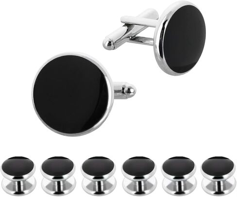 Yolev Mens Cufflinks and Studs Set Tuxedo Shirts Cuff links Black Onyx Cufflinks for Men, Classic Tuxedo Buttons Match for Business Wedding Formal Suit in Saudi Arabia