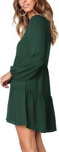 FOWSMON Women's Tunic Dress Cute Printed V Neck Long Sleeve Casual Swing Ruffle Dress in Saudi Arabia