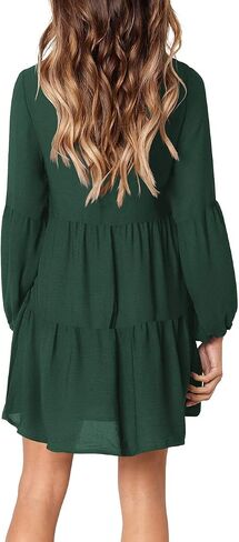 FOWSMON Women's Tunic Dress Cute Printed V Neck Long Sleeve Casual Swing Ruffle Dress in Saudi Arabia