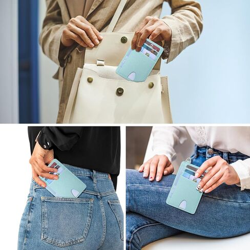 Badiya Slim Minimalist Front Pocket Wallet RFID Blocking Credit Card Holder Compact Card Case with ID Window for Women & Men in Kuwait