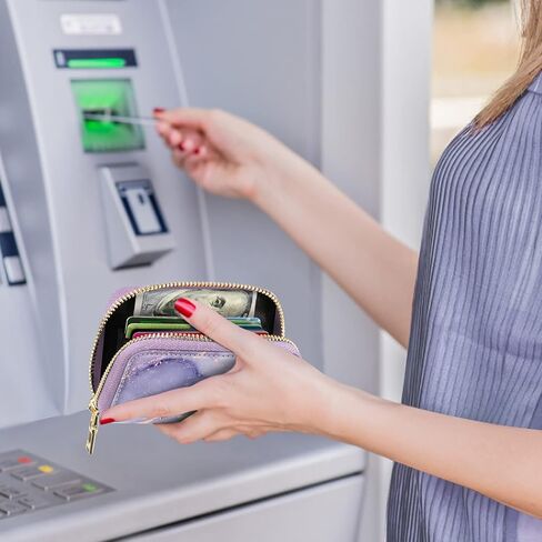حامل بطاقات الائتمان Fintie RFID، محفظة بطاقات جلدية صغيرة مع جيب للعملات المعدنية بسحاب للنساء (رخام أرجواني) in Saudi Arabia