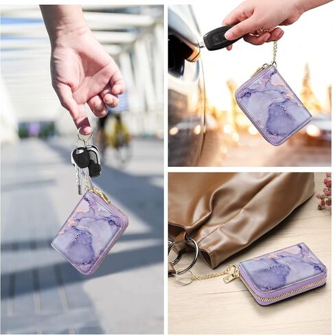 حامل بطاقات الائتمان Fintie RFID، محفظة بطاقات جلدية صغيرة مع جيب للعملات المعدنية بسحاب للنساء (رخام أرجواني) in Saudi Arabia