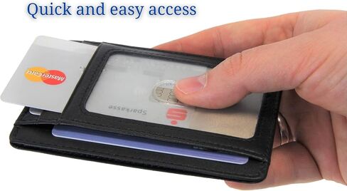 حامل بطاقات جلدي رفيع للغاية مع حماية من تحديد الهوية بموجات الراديو ونافذة عرض، محفظة بسيطة لبطاقات الائتمان والعملات النقدية من فرينتري®, أسود, مُبسط in Kuwait