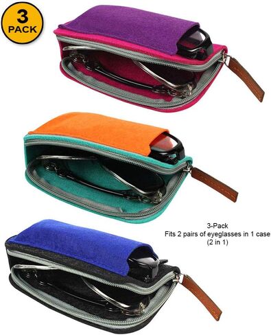 JAVOedge [5 عبوات]، حافظات نظارات بسحاب ناعم متعدد الألوان مع قماش من الألياف الدقيقة للنظارات الشمسية ونظارات القراءة in Kuwait