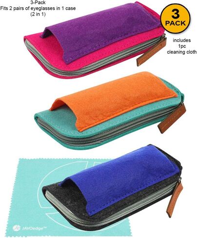 JAVOedge [5 عبوات]، حافظات نظارات بسحاب ناعم متعدد الألوان مع قماش من الألياف الدقيقة للنظارات الشمسية ونظارات القراءة in Kuwait