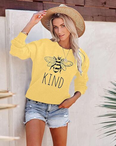 تي شيرت KIMSOONG Bee Kind تي شيرت Be kind سويت شيرت نسائي مضحك ملهم وخفيف الوزن in Kuwait