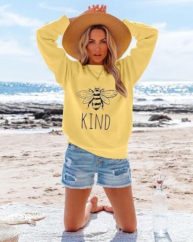 تي شيرت KIMSOONG Bee Kind تي شيرت Be kind سويت شيرت نسائي مضحك ملهم وخفيف الوزن in Kuwait
