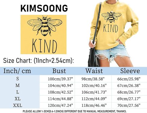 تي شيرت KIMSOONG Bee Kind تي شيرت Be kind سويت شيرت نسائي مضحك ملهم وخفيف الوزن in Kuwait
