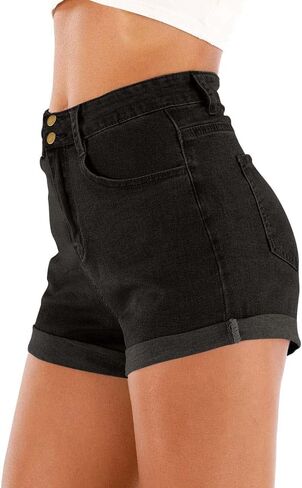 Cuihur Women's Ripped High Waisted Rolled Hem Stretchy Casual Short Jeans Ripped Denim for Juniors in Kuwait