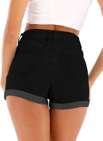 Cuihur Women's Ripped High Waisted Rolled Hem Stretchy Casual Short Jeans Ripped Denim for Juniors in Kuwait