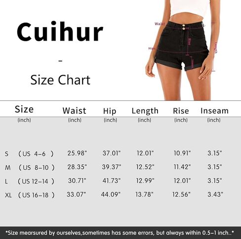Cuihur Women's Ripped High Waisted Rolled Hem Stretchy Casual Short Jeans Ripped Denim for Juniors in Kuwait