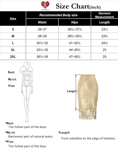 Kate Kasin Women's Sequin Skirt Fringe Hem Split Pencil Bodycon Midi Pencil Skirts Party Cocktail in Saudi Arabia