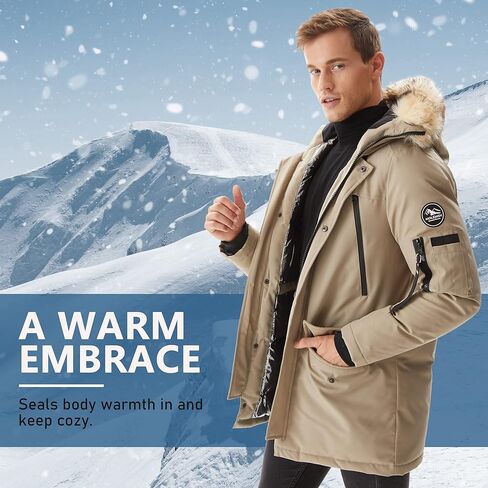 سترة رجالي من Molemsx للشتاء الدافئ من ريش البط سترة منتفخة مع غطاء للرأس من الفرو الصناعي XS-3XL in Kuwait