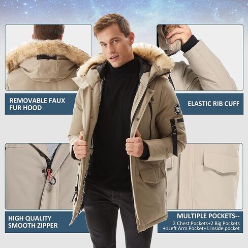 سترة رجالي من Molemsx للشتاء الدافئ من ريش البط سترة منتفخة مع غطاء للرأس من الفرو الصناعي XS-3XL in Kuwait