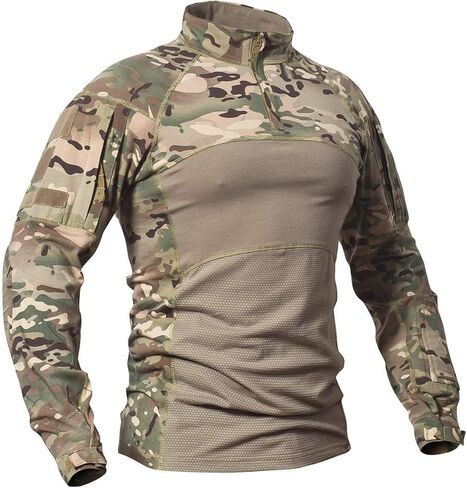 تي شيرت رجالي من CARWORNIC تكتيكي عسكري للهجوم القتالي بأكمام طويلة ونحيف مناسب مع سحاب in Kuwait