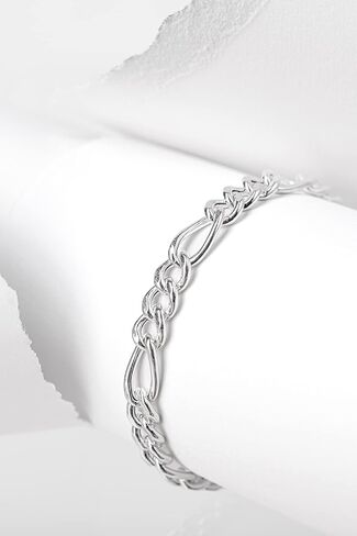 Italian Silver Bracelet Figaro Chain Links 5mm 925 Sterling | Women Teen Girls/Men | Hollow/Ultra Light/Trendy | UNIQUE PATENTED PROTECTIVE TREATMENT-NO BLACK OXIDATION | 4 Different Sizes | Lobster Clasp | Gift Box | Made in Italy | Tiramisu Jewelry in Kuwait