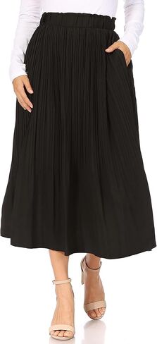 Pleated Midi Skirts for Women with Pockets, Elastic High Waisted Skirt Reg & Plus Size Womens Summer Skirts Trendy 2023 in Kuwait