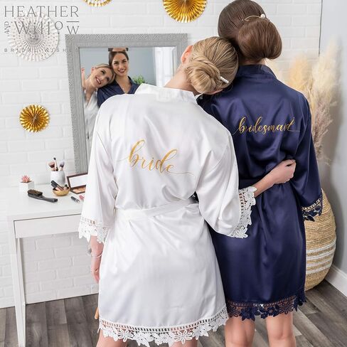 Heather & Willow Bridesmaids Robe | Satin Bridal Robe, Wedding Day Bride Robe | Bachelorette Party & Bridesmaid Proposal in Kuwait