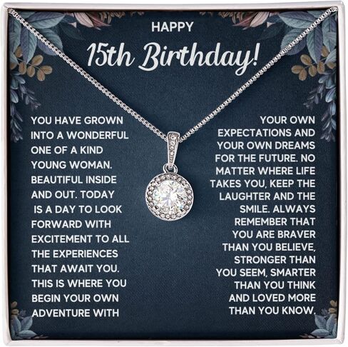 FG Family Gift Mall هدايا Quinceanera لفتاة تبلغ من العمر 15 عامًا، هدايا لأفكار هدايا عيد الميلاد الخامس عشر للفتيات المراهقات قلادة مجوهرات مع بطاقة رسالة وصندوق هدايا in Kuwait