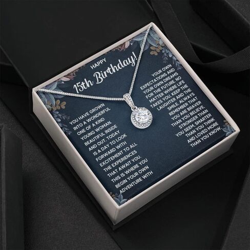FG Family Gift Mall هدايا Quinceanera لفتاة تبلغ من العمر 15 عامًا، هدايا لأفكار هدايا عيد الميلاد الخامس عشر للفتيات المراهقات قلادة مجوهرات مع بطاقة رسالة وصندوق هدايا in Kuwait