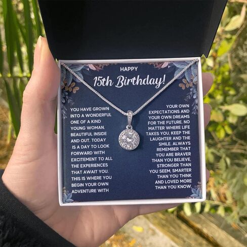 FG Family Gift Mall هدايا Quinceanera لفتاة تبلغ من العمر 15 عامًا، هدايا لأفكار هدايا عيد الميلاد الخامس عشر للفتيات المراهقات قلادة مجوهرات مع بطاقة رسالة وصندوق هدايا in Kuwait