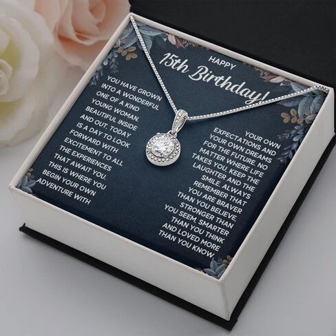 FG Family Gift Mall هدايا Quinceanera لفتاة تبلغ من العمر 15 عامًا، هدايا لأفكار هدايا عيد الميلاد الخامس عشر للفتيات المراهقات قلادة مجوهرات مع بطاقة رسالة وصندوق هدايا in Kuwait