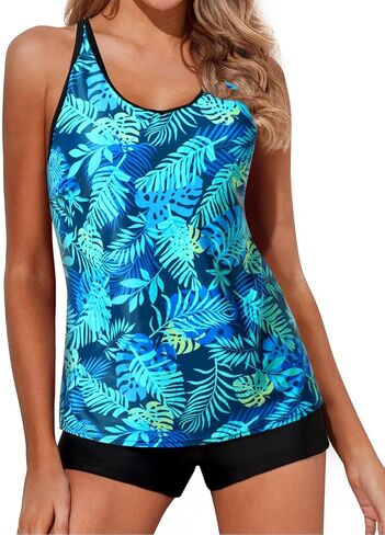 Yonique 2 Piece Tankini Swimsuits for Women with Boy Shorts Athletic Swim Tank Top Bathing Suits in Kuwait