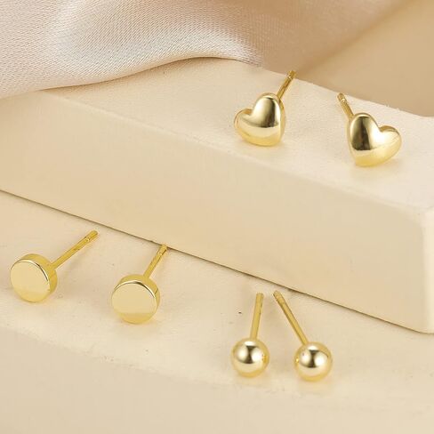 10 Pairs Gold Cross Stud Earrings Set for Women Girls, 14K Gold Plated Hypoallergenic Cubic Zirconia Triangle/Heart/Bar Studs Earrings for Gifts in Kuwait