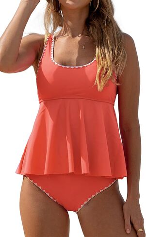 بدلة سباحة نسائية من Beachsissi Tankini بطبعة زهور وحاشية مكشكشة للتحكم في البطن in Kuwait