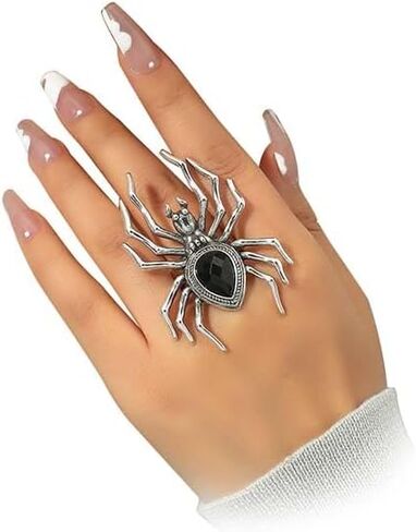 خاتم بانك جرونج فضي اسود عنكبوت من بيرجيا، خاتم خاص للهالوين، خاتم كبير الحجم، هدية للحفلات التنكرية للمراهقين، معدن، بدون احجار كريمة in Kuwait